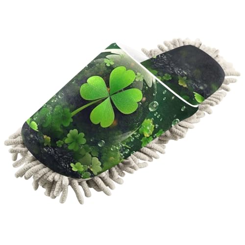 Microfiber Cleaning Slippers St Patricks Clover Washable Mop Shoes Slipper for Men/Women House Floor Dust Cleaner, Size M2