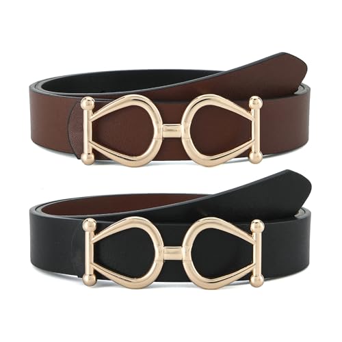 Earnda Women's Reversible Leather Belts for Jeans Pants Fashion Ladies Dress Belt with Gold Buckle 1.1