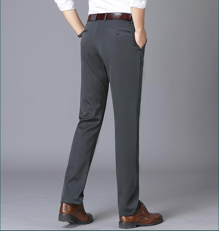 Fleece Lined Dress Pants Men New Slim Fit Cut Flat-Front Trousers2