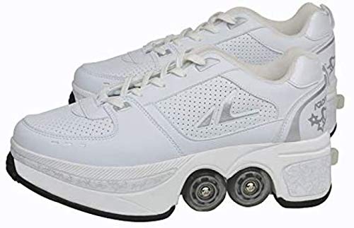 PLMOKN Roller Skates for Women 4 Wheel Adjustable Quad Roller Skates Boots,2-in-1 Multi-Purpose Shoes,Boys Girls Universal Walking Shoes,A-8