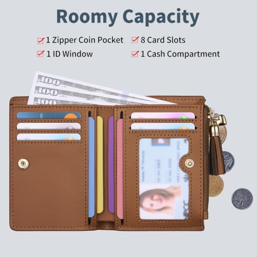 Image of Gostwo Small Wallets for Women, Stylish Womens Wallet with ID Window, Zippered Coin Pocket and Tassel. Cute RFID Wallet for Women, ideal for Teen Girls, Commuters, and Women for Daily Use