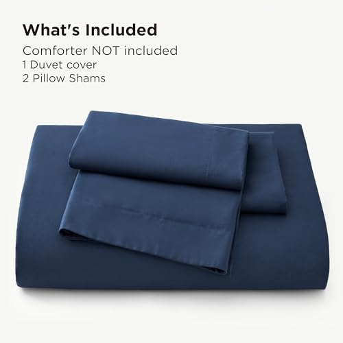 Bedsure Silky Cooling Duvet Cover Queen Size - 100% Rayon Derived from Bamboo Comforter Cover Set for Hot Sleepers, Breathable & Moisture-Wicking Bedding Set, Navy