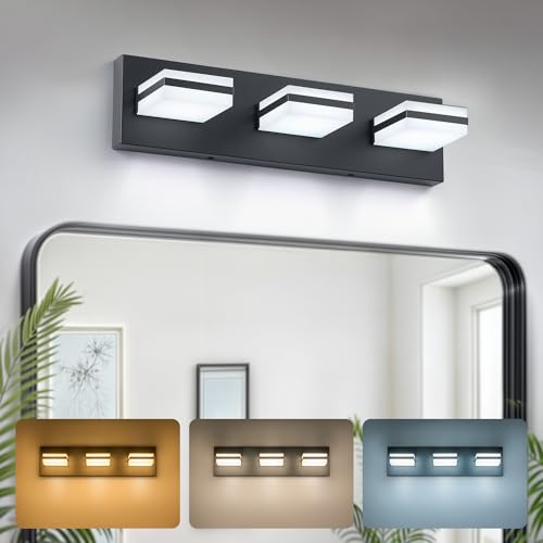 Image of VONLUCE Bathroom Vanity Light Fixture, 3-Light Modern LED Vanity Lights, 3CCT Adjustable Bathroom Light with Memory Function Rotatable Shades, 18 inch Wall Lighting Fixture Over Mirror, Matte Black