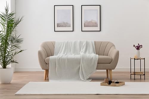Extra weiche Baumwolldecke mit Streifenmuster, Mehrzweck-Tagesdecke für Sofa, Bett, dekorativer Bezug und Fular (Hellgrau, 120x180 cm)