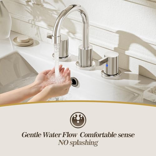 Phiestina Widespread 3 Hole Bathroom Sink Faucet, 8 Inch Chrome Finish, Modern Vanity Faucet with Metal Pop Up Drain, WF015-1-C by phiestina - Used condition - Image 4