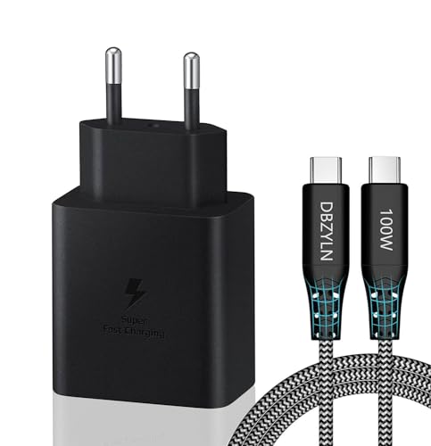 DBZYLN Caricatore 45W per Samsung Galaxy S24,S23,S22 Ultra,S24+ S23+,S22+,S21,S20,A54,Galaxy Tab S8 Ultra Caricabatterie Tipo C Ricarica Rapida USB C Carica Alimentatore con Cavo in Nylon - Nero