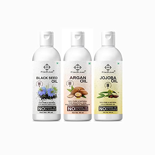 Image of 100% Pure Blackseed Oil & Argan Oil & Jojoba Oil Combo For Rapid Hair Growth, Anti Hair Fall, Split Ends & Promotes Softer & Shinier Hair 50Ml Each Oil(Pack Of 3)