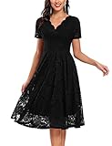 SEBOWEL Damen Spitzenkleid Knielang Cocktailkleid Elegant Kleider Partykleid Retro Rockabilly Kleid Schwarz XL
