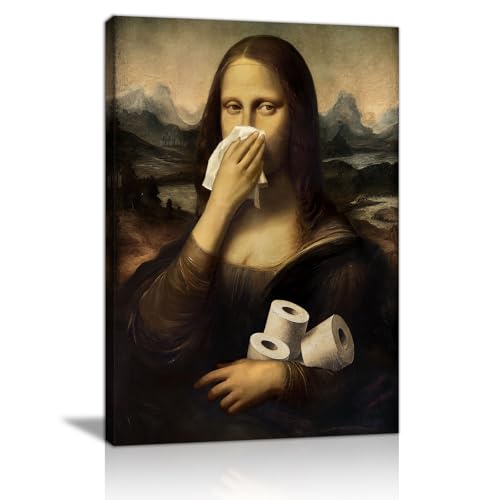 FajerminArt Divertido La Mona Lisa El Baño Marcos Con Modernos Cuadros Decoracion, Humor Tocarse Nariz Cuadro y Láminas Mona Lisa Clásico Lienzos Decorativos Hogar Para Aseo WC Cuarto de Baño 30X40cm