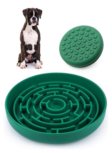 PERCELL Slow Feeder Hundenäpfe Silikon Labyrinth Futter Saugnapf Futternapf Futterspender – Grün