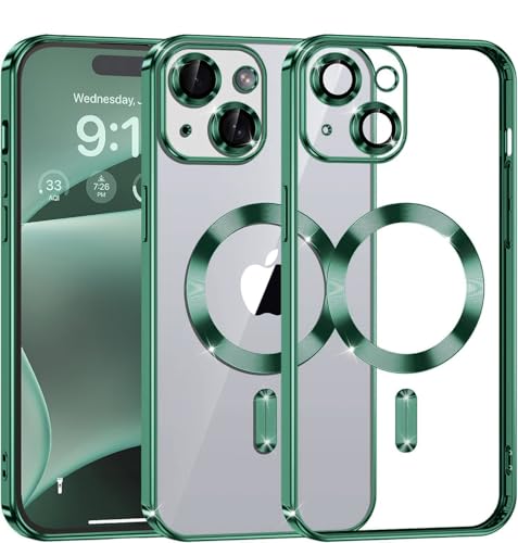 Image of DIZORO Clear Logo Electroplating Transparent Case for iPhone 14 Plus Case 6.7 inch 2022, Luxury Electroplated TPU Cover, Individual Camera Protection for Each Lens Bumper Case (Green)