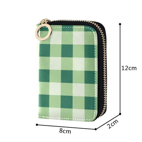 Women's Green Buffalo Plaid Credit Card Holder Wallet Leather Zipper Card Case for Ladies Girls 203009782