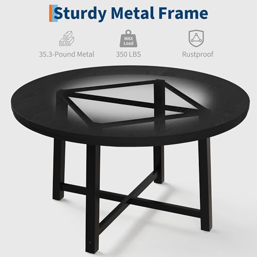 Image of IDEALHOUSE 47 inch Round Dining Table for 4, Kitchen Dining Room Table with Sturdy Metal Frame, Wood Circle Kitchen Table for Space Saving -Black (No Chairs)