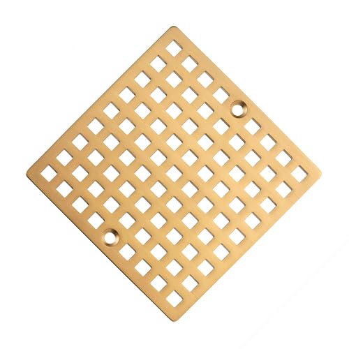 Holge Square Shower Drain Cover, 4 Inch, SUS304 Stainless Steel, Hair Catcher Filter (Brushed Gold)