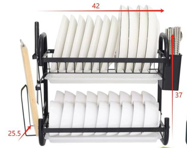 Image of Cloyster 2 Tier Dish Drainer Rack,Dish Drying Rack Dish Rack with Drip Tray, Kitchen Drying Rack with Chopping Board Holder,Cutlery Holder, Dish Drainer for Kitchen Counter (CL-10)
