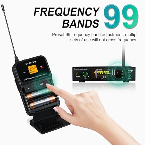 Image of UHF Wireless in-Ear Monitor System - 99 Frequencies Mono IEMs for Musicians,164ft Stable Transmission Range,Ideal for Stage Performance,Bands,Studio Recording,Lectures & Speeches (2 Bodypacks)
