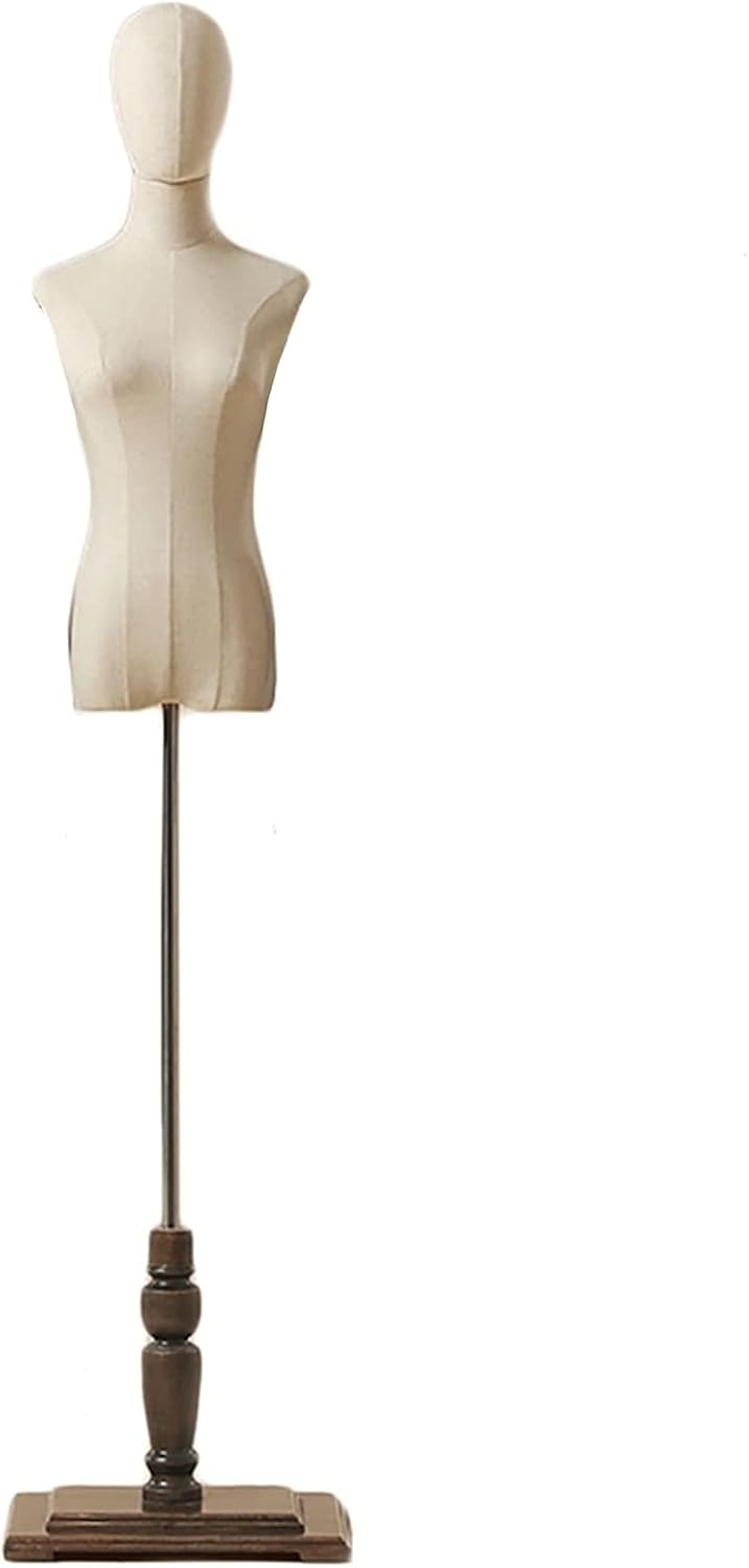 Female Manikin Dress Form with Wooden Base & Cloth Head,Adjustable Stand Full Body Wedding Dress Mannequin Rack,Store Clothing Display Stand,Tripod Stand2-S,Sqaure Base2,M