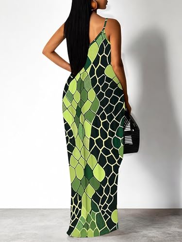 Image of SUZONANA Women's Plus Size Summer Dresses Spaghetti Print Maxi Dresses Long Loose Sundresses