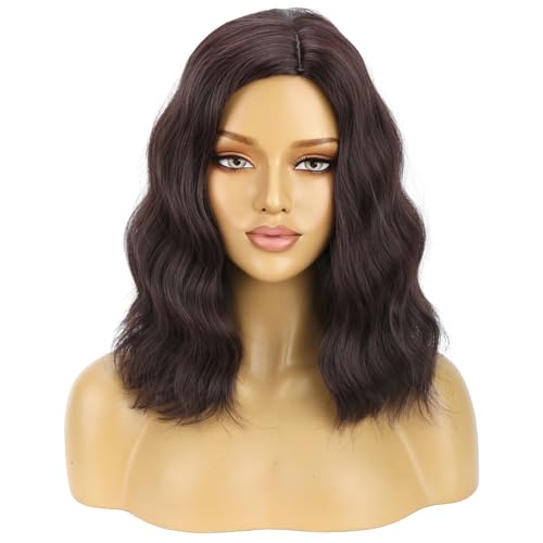 Image of BERON Brown Wigs for Women Short Curly Wavy Wig Girls Mixed Brown Body Heat Resistant Synthetic Hair Wig for Cosplay Party or Daily Use