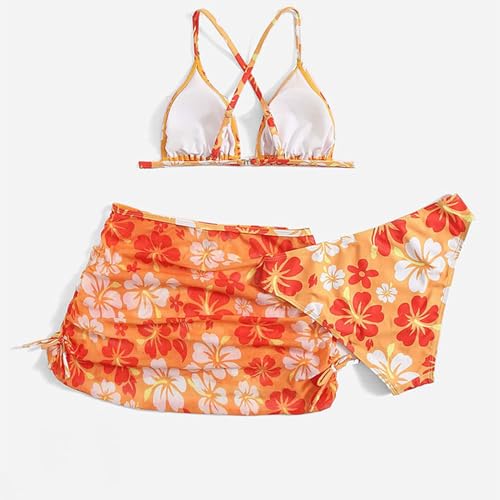 Teens Girls Flower Swimsuit 3 Piece Bathing Suits Cute Quick Dry Bikini Tankini Sets with Cover Ups Beach Skirt3