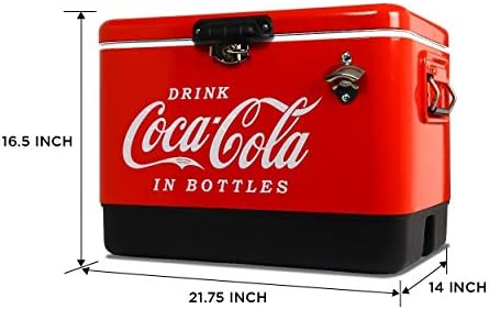 Coca-Cola Retro Ice Chest Cooler Cool Box Large with Bottle Opener 51L (54 qt), 85 Can Capacity Portable Ice Box, Perfect for Beverage, Camping, Beach, RV, BBQs, Tailgating, Fishing Beverage, Red