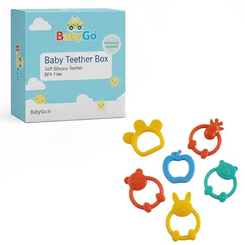 Image of BabyGo Animal Shape Baby Teething Rings | BPA-Free Silicone Toy Set with Nipple Teethers for Infants & Newborns | Organic Gum Soother, Gentle Oral Comfort & Teething Relief (Pack of 3, Multicolor)