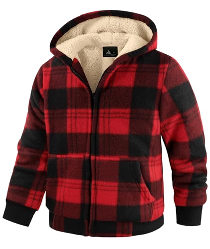 Image of V VALANCH Boys Flannel Jacket Hooded Fleece Lined Zip-up Hoodies Plaid Coat for Kids