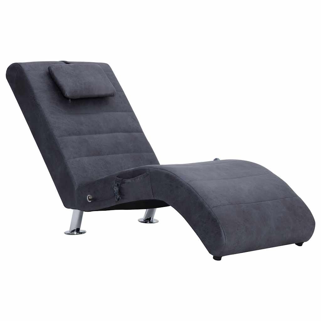 Chaise longue massaggiante con cuscino e riscaldamento, grigio, finta pelle