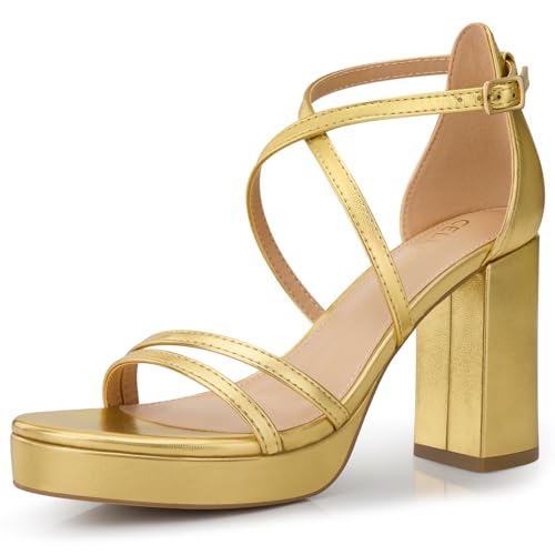 Image of CELLENZ Women Strappy Platform Heels: 3.4 Inch Chunky Heeled Sandals, Comfortable Sexy Block High Heels, for Prom Party Bridal Wedding Black White Silver Nude Dressy Shoes