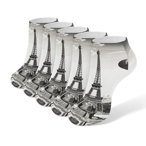 Paris Tower Ankle Socks Soft Breathable No Show Socks Comfortable Cotton Low Cut Casual Socks for Women Men 5 Pairs