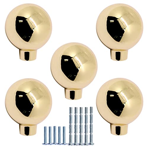 Gdfymi Cabinet Knobs, Gold Dresser Knobs, Kitchen Knobs For Cabinets And Drawers, 0.94 Inch Diameter Round Ball Cabinet Handles, Bifold Door Knobs, Solid Cabinet Hardware (5 Pack) #TOP6