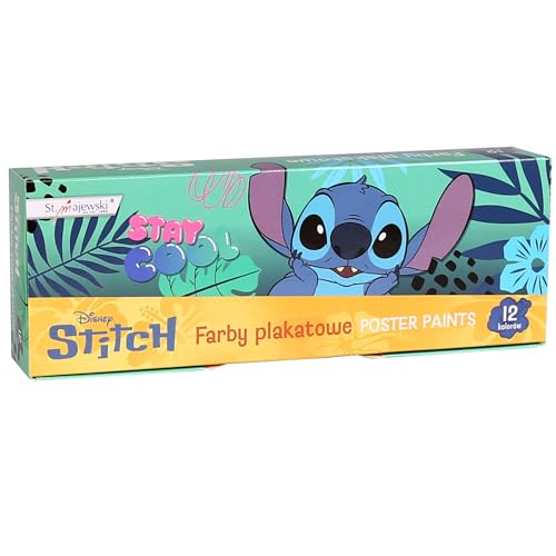 sarcia.eu DISNEY Stitch Plakatfarben zum Malen, Plakatfarben für die Schule in Gläsern 12 FARBEN 20 ml (Stitch)