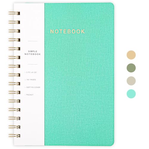 Image of Spiral Notebook-5.75 inch x 8.125 inch College Ruled Journal with Inner Pockets and 160 Pages,PU Leather Cover Business Journal, Twin-Wire Binding Notebook Perfect for Office & Home School Supplies MintGreen