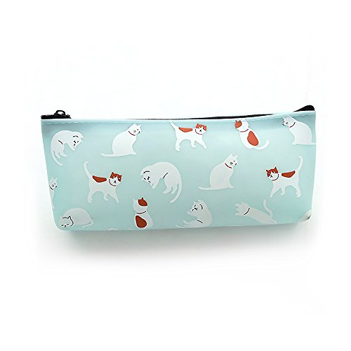GerTong Large Capacity Pencil Case Lovely Cat Silicone Pencil Bags Pouch Storage Bag Makeup Bag for Students School Stationery (Blue)