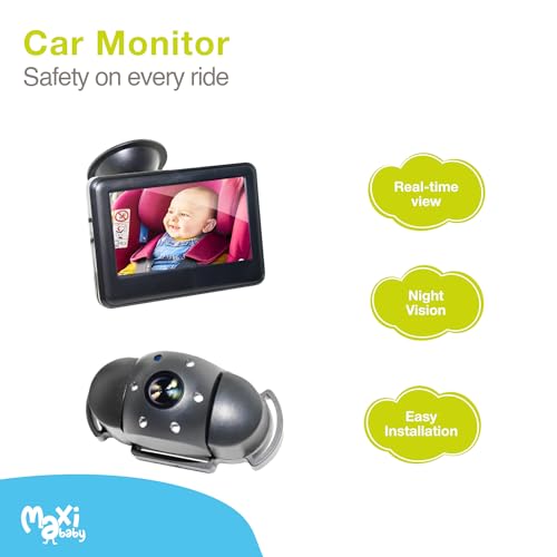 Image of Baby car seat mirror camera - BabyCam 4.3 inch LCD Rear Seat Mirror - Wide-Angle Camera & Night Vision - Easy Plug & Play Install - Safe Baby Monitoring in Car - Maxi Baby