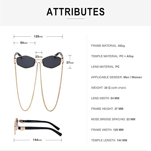 Retro Hexagon With Chain Sunglasses Women Unique Polygon Sun Glasses For Female Small Frame2