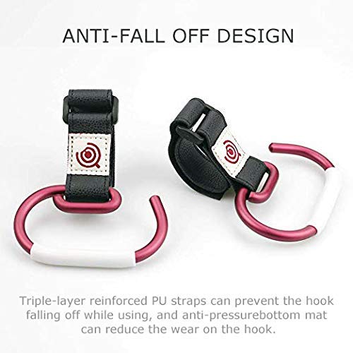 2 Pack Stroller Hooks Universal Bags Clips, Multipurpose Walker Rollator Hanger, Durable Aluminum Stroller Holders for Attaching Shopping Bag, Diaper Changing Bag (Black-Silver)