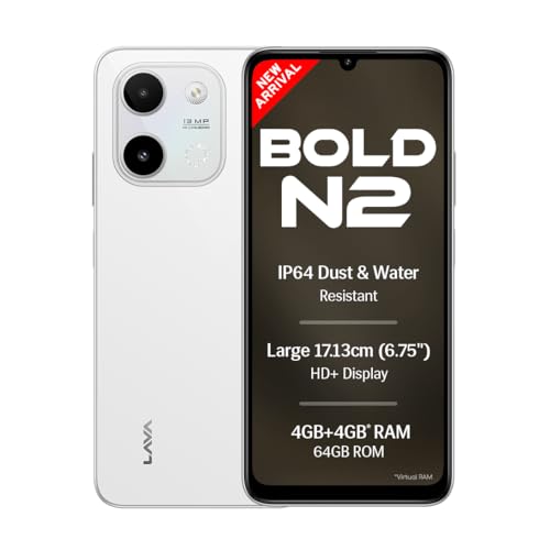 Lava Bold N2 (Siachen White, 4 GB RAM, 64 GB Storage) | 13MP AI D...