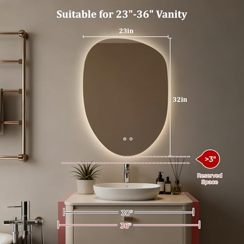 Image of WallBeyond LED Bathroom Mirror with Lights, 23 x 32 Inch Led Bathroom Vanity Mirror for Wall, Anti Fog Mirror for Bathroom, 3 Colors and Dimmable Light, Horizontal /Vertical