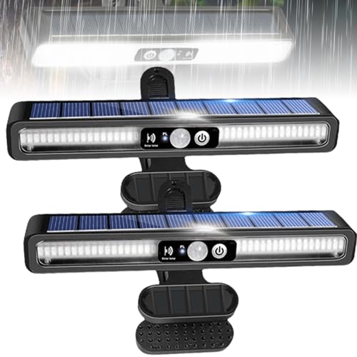 BAIFULAI Lot de 2 lampes solaires à clipser pour l'extérieur, gouttières, lampes solaires à LED, 3 modes, lampes solaires étanches pour jardin, clôtures,...