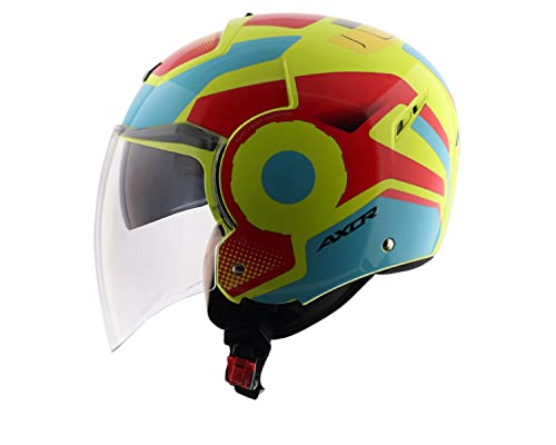Image of Axor Striker Ultron ISI ECE DOT Certified Lightweight Open Face Dual Visor Helmet for Men and Women with Outer Clear Visor and Inner Smoke Sun Visor Neon Yellow Red(XL)