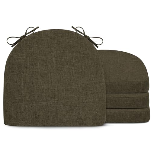 FlyGulls Chair Cushions for Dining Chairs U-Shaped Seat Cushion with Non-Slip Back for Kitchen Office Chair Extra Thick Chair Pads with Ties 4 Pack(Khaki 17.5