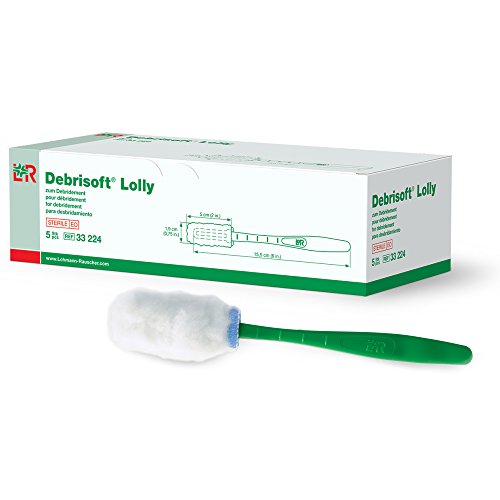Lohmann & Rauscher Debrisoft Debridement Lolly, herramienta para preparación de lecho de herida con mango para heridas de difícil acceso, 100% poliéster monofilamento sin blanquear, caja de 5 miniatura 1
