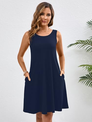 Image of KORSIS Summer Dress for Women Casual T Shirt Tank Dresses Sleeveless Swing Flowy Ladies Beach Vacation Sundress with Pocket
