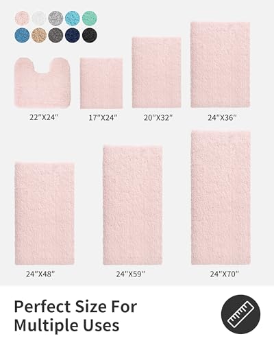 ILANGO Pink Bathroom Rugs 24" × 17" Non Slip & Super Absorbent Extra Thick Soft, Washable Bath Mat for Floor, Non Shedding Microfiber Plush Holiday Bath Rug with Rubber for Shower Sink
