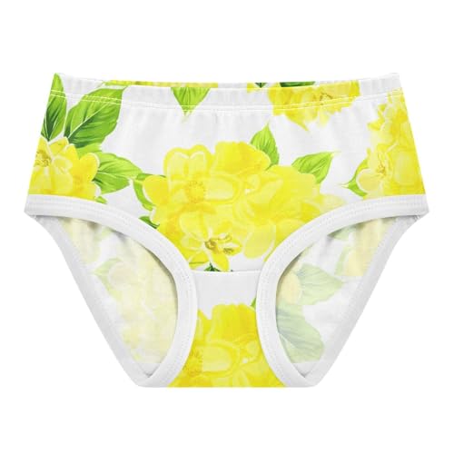 Cotton Girls Underwear Toddlers Yellow Flowers Green Leaves White Little Girl Panties Bright Undies Kids Briefs 2t