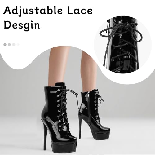 LingxiaUne Women’s High Heel Boots Lace-Up Stiletto Platform Ankle Boots for Stylish Party & Stage3