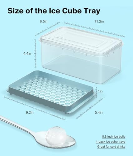 Ice Cube Trays for Freezer - Mini Round Ice Trays for Freezer with Lid and Bin, Small Tiny Crushed Nugget Freezer Trays for Chilling Drinks and Food Fresh