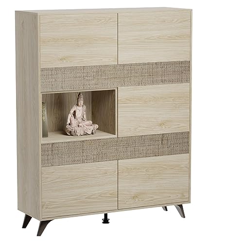 Homey - Mueble Vitrina para Salón o Comedor, Modelo Döburg, Práctico y Funcional, Color Puccini-Textil, Fácil de Montar, Medidas: 120 cm (Ancho) x 150 cm (Alto) x 40 cm (Fondo)