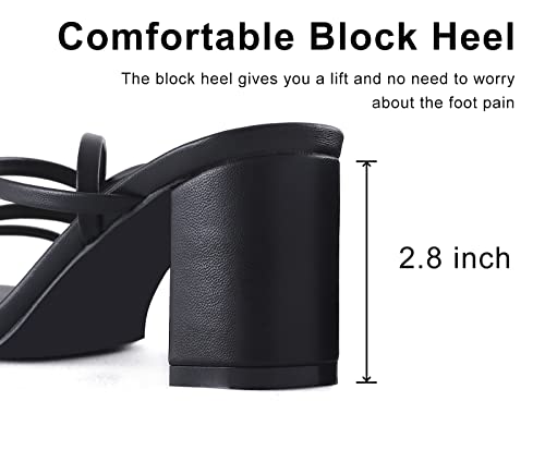 Image of LACUONE Strappy Heels for women Block Heels Square Toe Chunky Ankle Buckle Pump Heeled Sandals